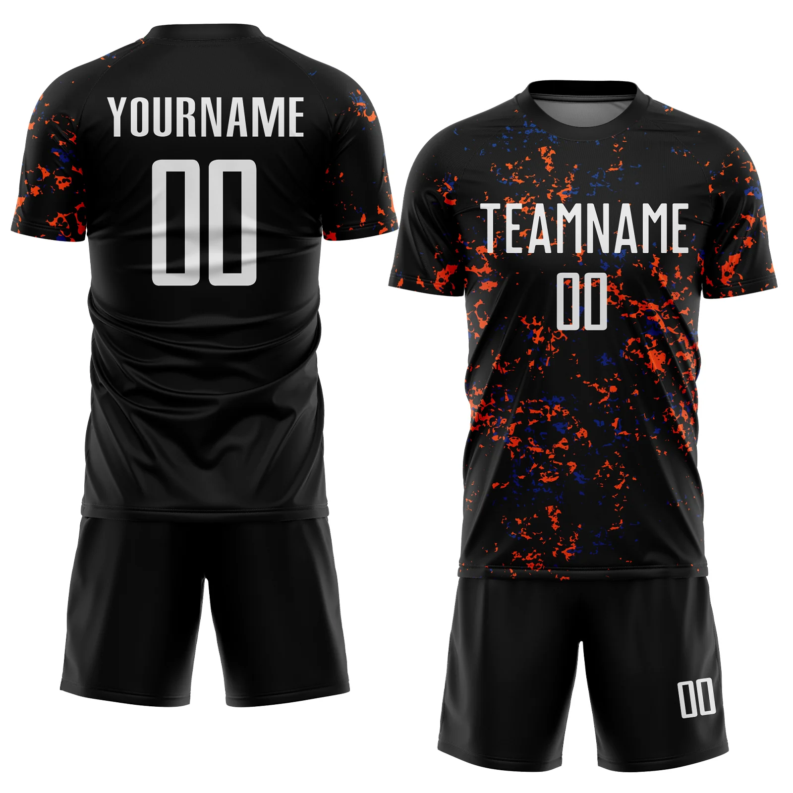 Custom Black Orange-Royal Abstract Fragment Art Sublimation Soccer Uniform Jersey - Image 2