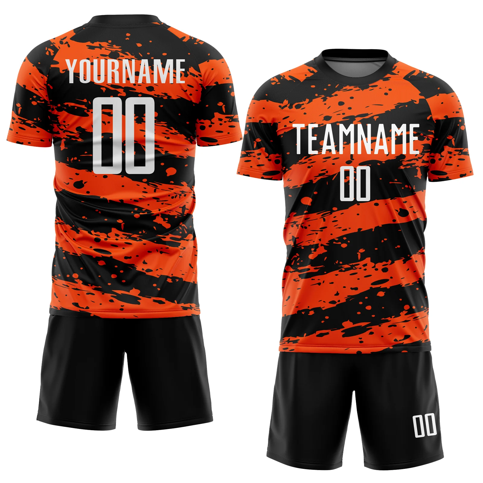 Custom Black White-Orange Splash Sublimation Soccer Uniform Jersey - Image 2
