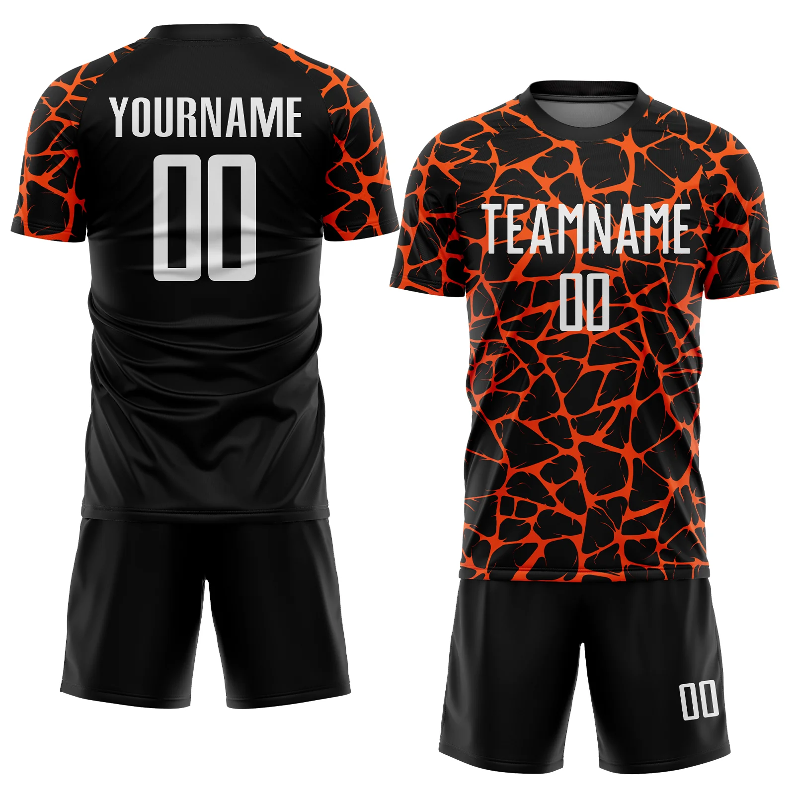 Custom Black White-Orange Abstract Network Splash Sublimation Soccer Uniform Jersey - Image 2