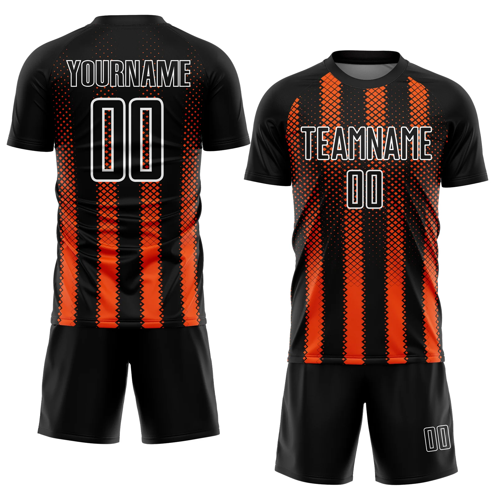 Custom Black Orange-White Geometric Shape Sublimation Soccer Uniform Jersey - Image 2