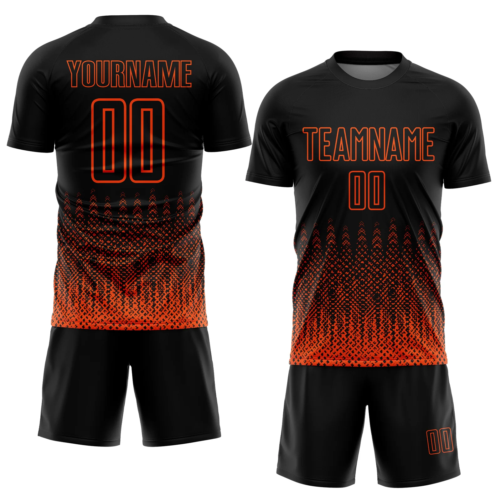 Custom Black Orange Geometric Shape Sublimation Soccer Uniform Jersey - Image 2