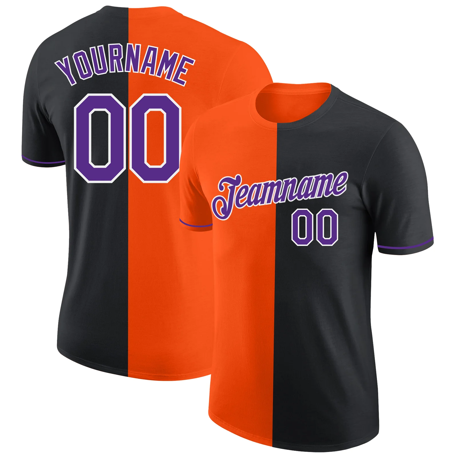 Custom Black Purple-Orange Split Fashion Performance T-Shirt