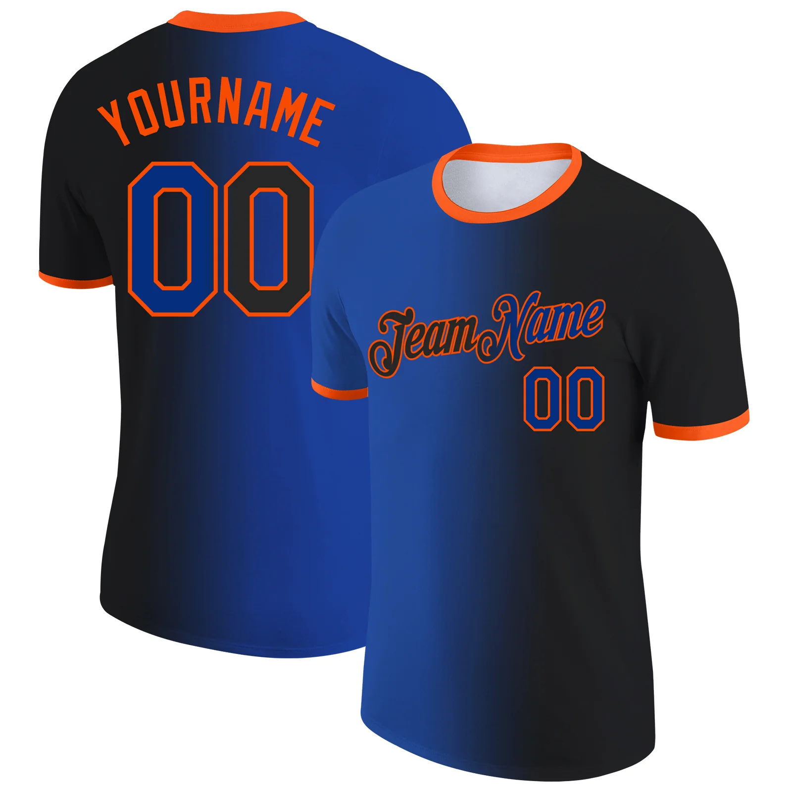 Custom Black Royal-Orange Gradient Fashion Performance T-Shirt