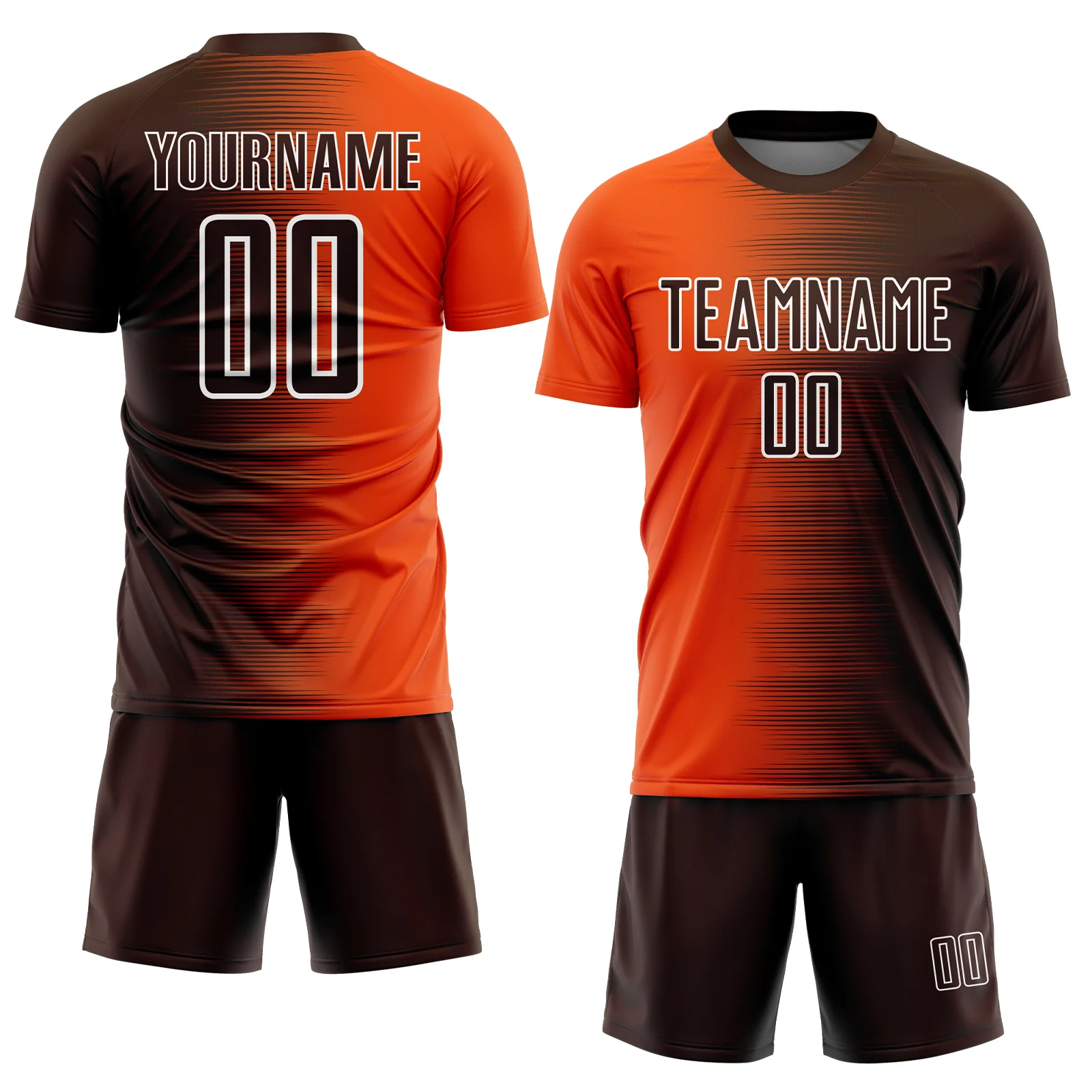 Custom Brown Orange-White Gradient Line Sublimation Soccer Uniform Jersey - Image 2