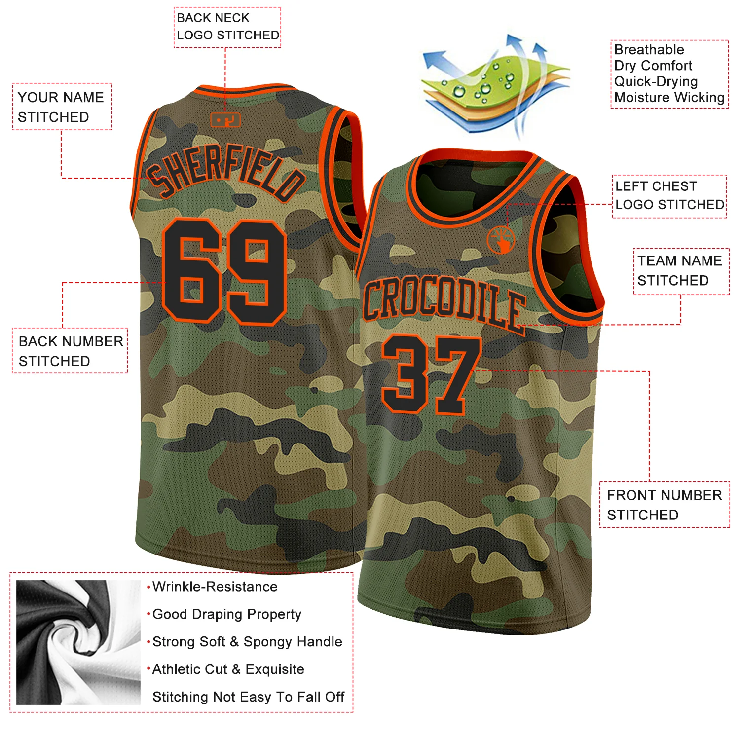 Custom Camo Black-Orange Authentic Salute To Service Basketball Jersey - Image 2