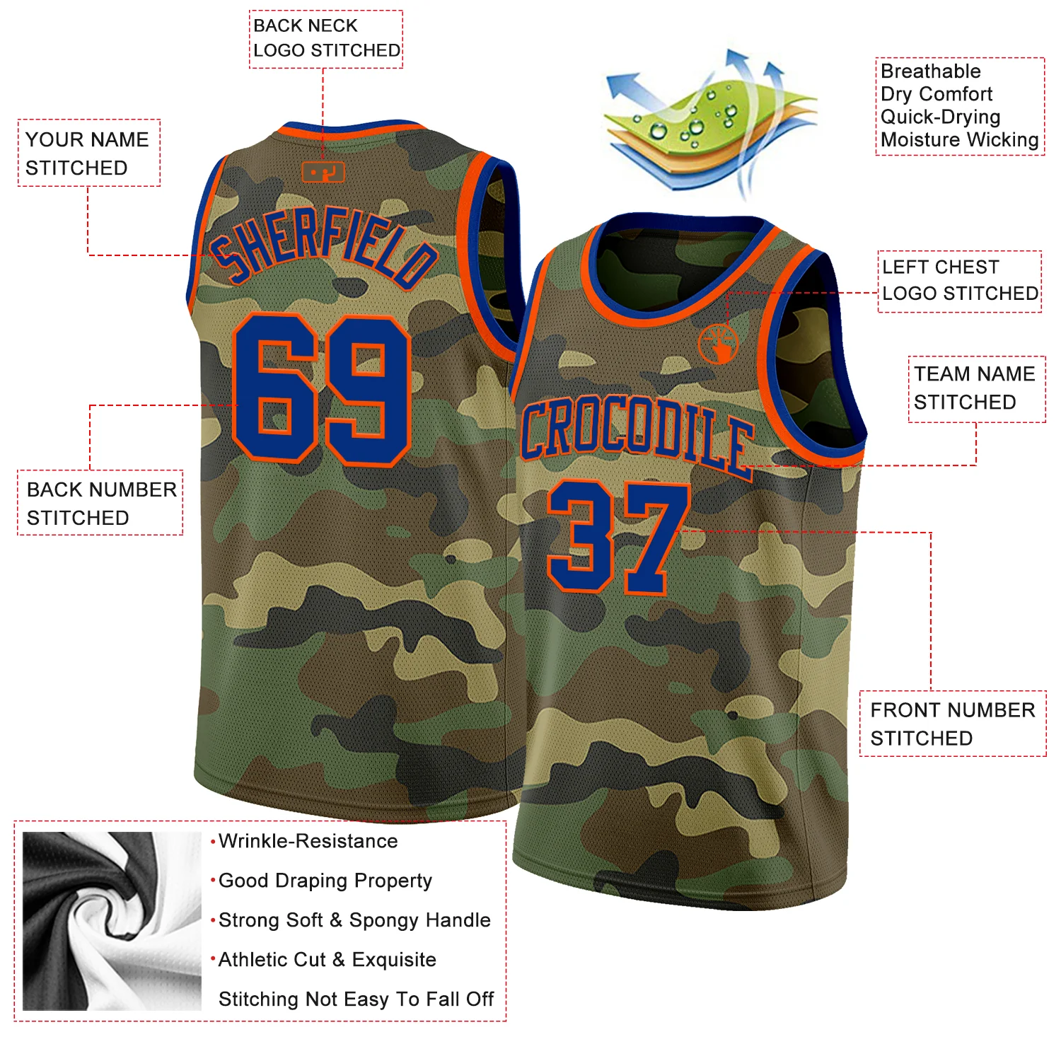 Custom Camo Royal-Orange Authentic Salute To Service Basketball Jersey - Image 2
