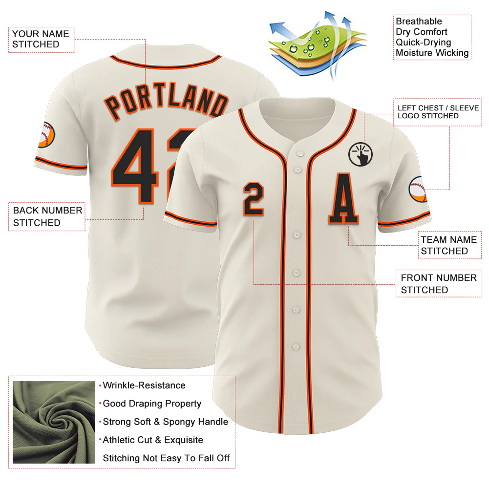 Custom Cream Black-Orange Authentic Baseball Jersey - Image 2