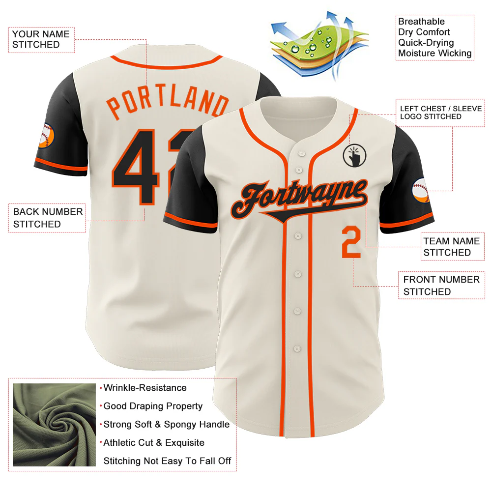 Custom Cream Black-Orange Authentic Two Tone Baseball Jersey - Image 3
