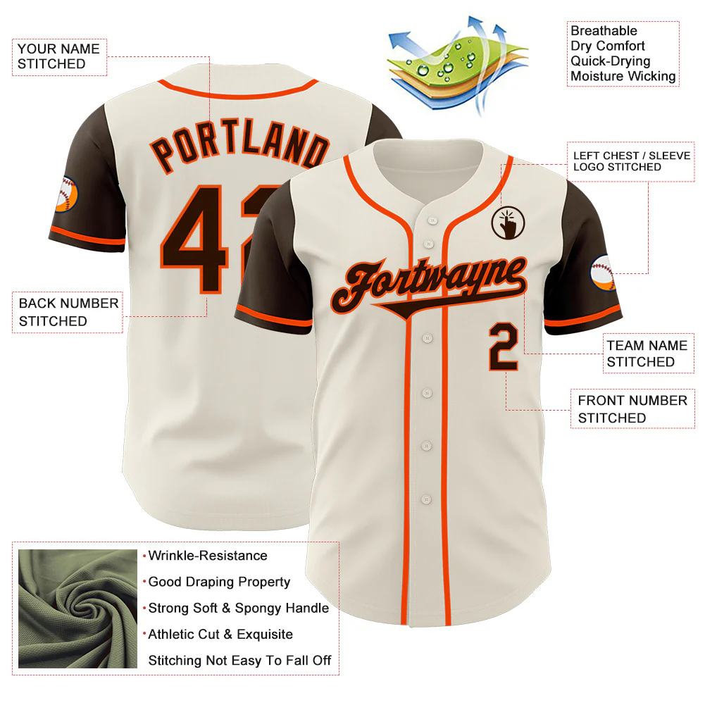Custom Cream Brown-Orange Authentic Two Tone Baseball Jersey - Image 3