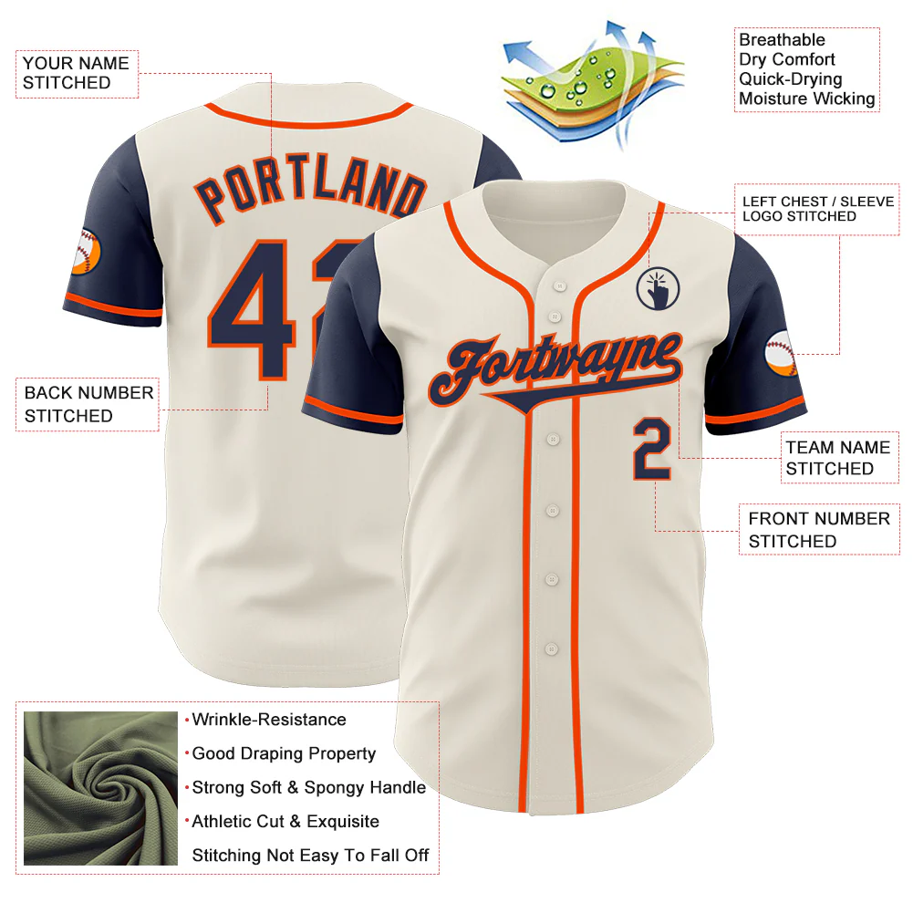 Custom Cream Navy-Orange Authentic Two Tone Baseball Jersey - Image 3