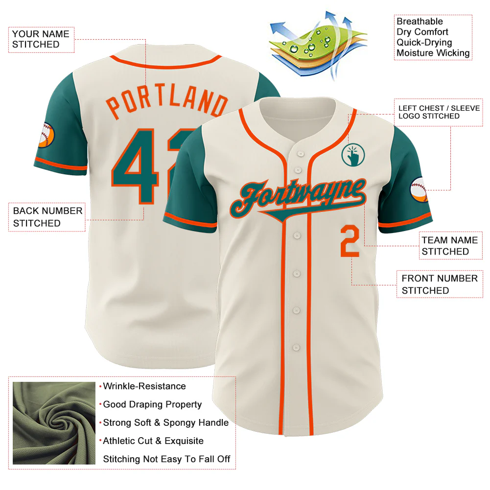 Custom Cream Teal-Orange Authentic Two Tone Baseball Jersey - Image 3