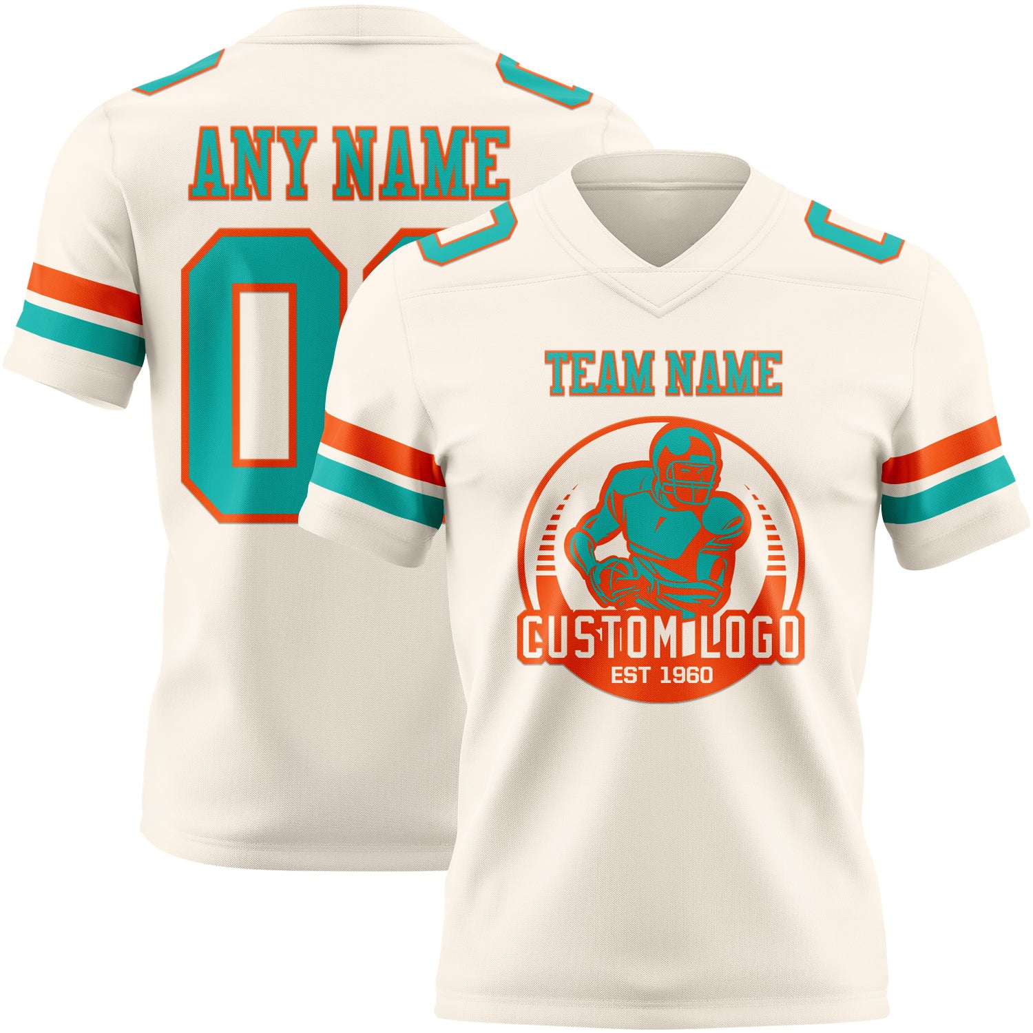 Custom Cream Aqua-Orange Authentic Football Jersey - Image 2