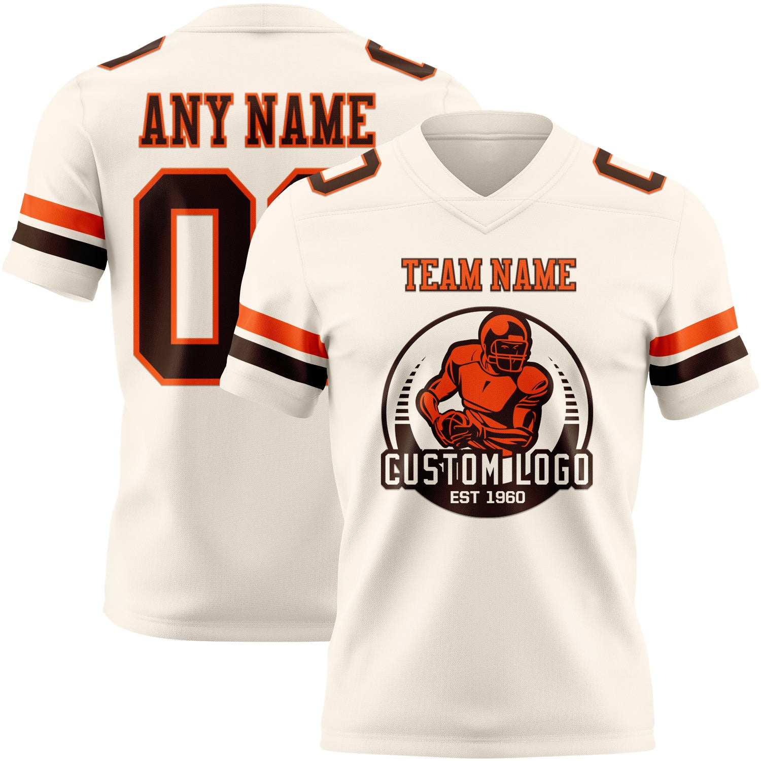 Custom Cream Brown-Orange Authentic Football Jersey - Image 2