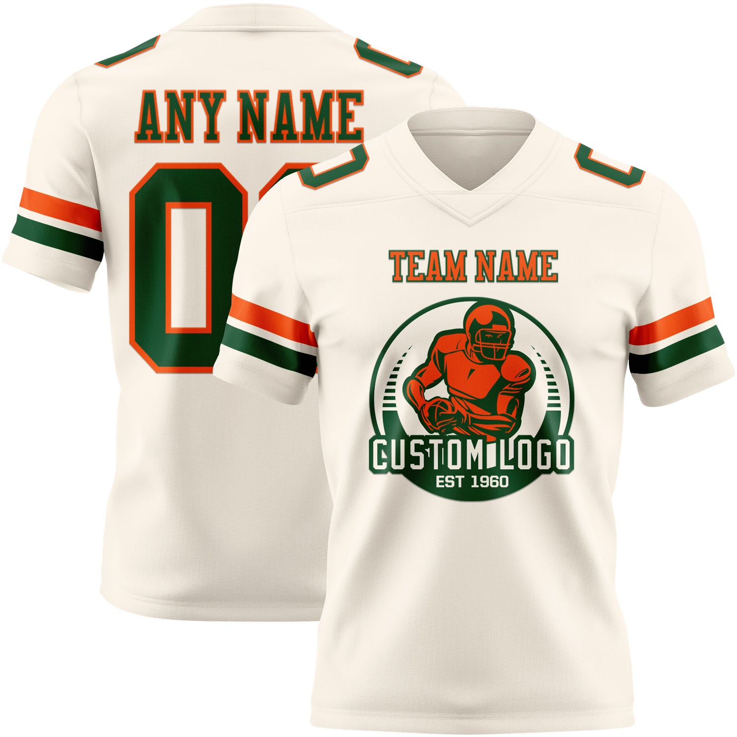 Custom Cream Green-Orange Authentic Football Jersey - Image 2
