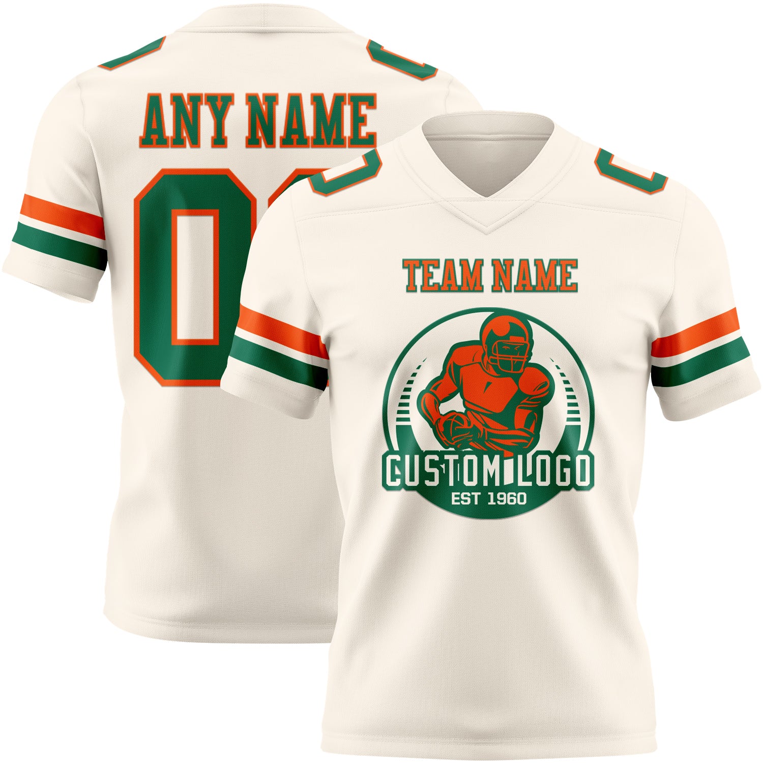 Custom Cream Kelly Green-Orange Authentic Football Jersey - Image 2