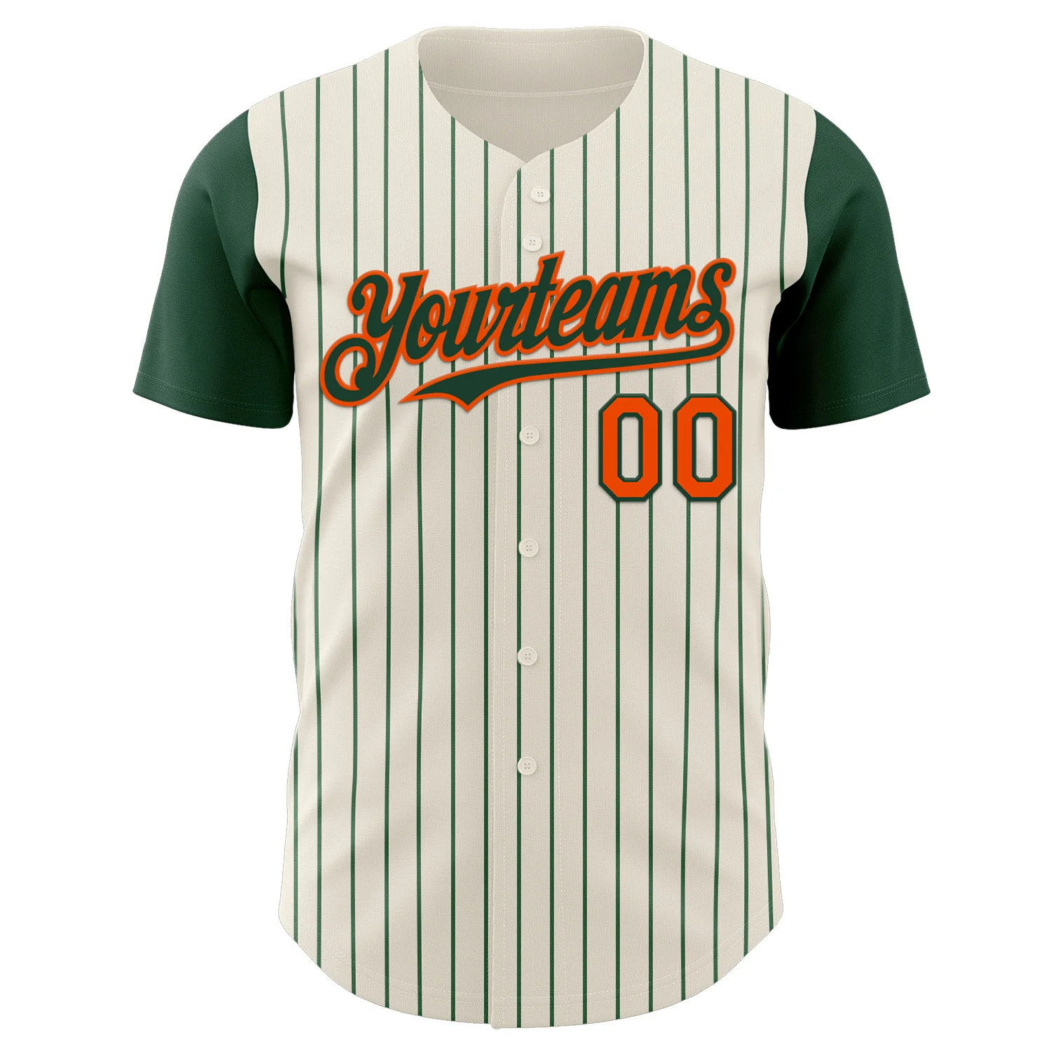 Custom Cream Green Pinstripe Orange Authentic Two Tone Baseball Jersey - Image 2