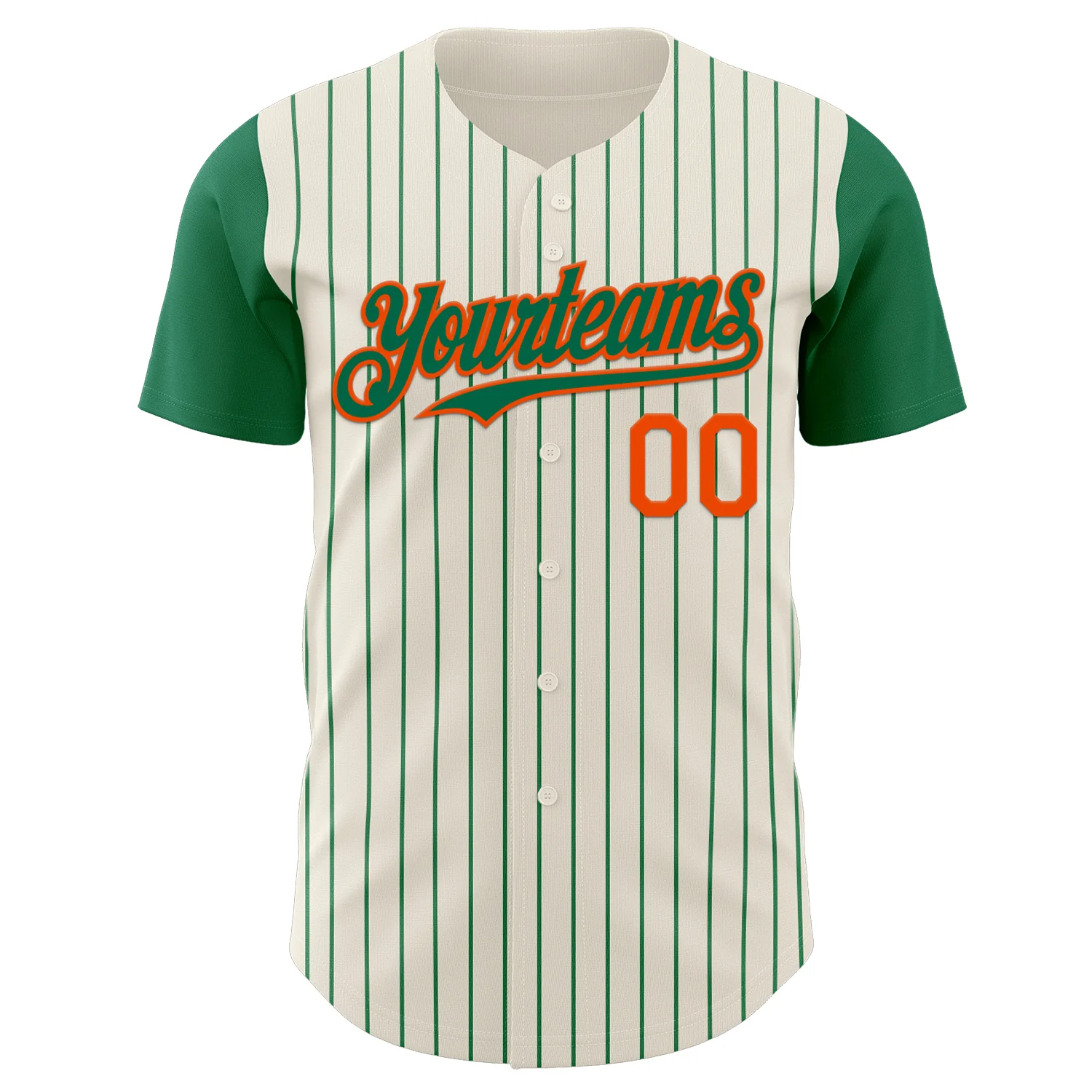 Custom Cream Kelly Green Pinstripe Orange Authentic Two Tone Baseball Jersey - Image 2