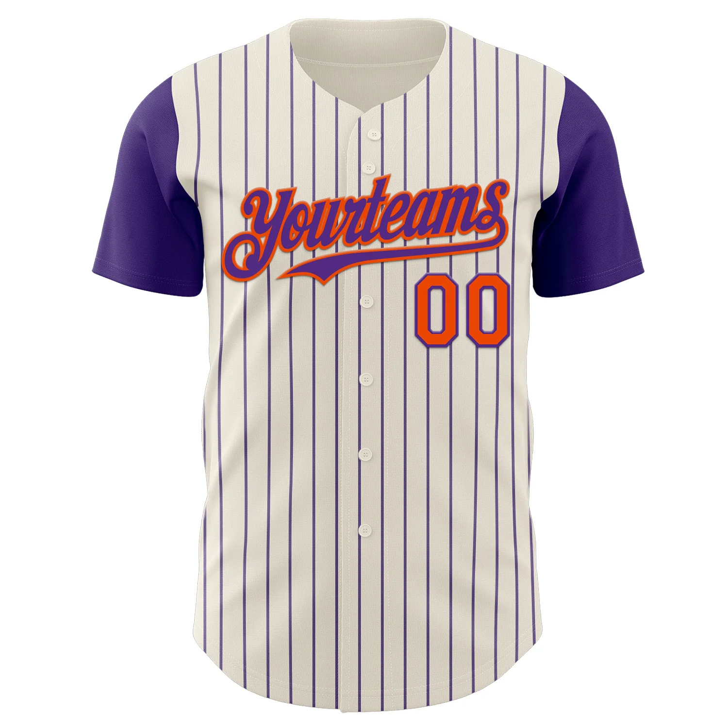 Custom Cream Purple Pinstripe Orange Authentic Two Tone Baseball Jersey - Image 2