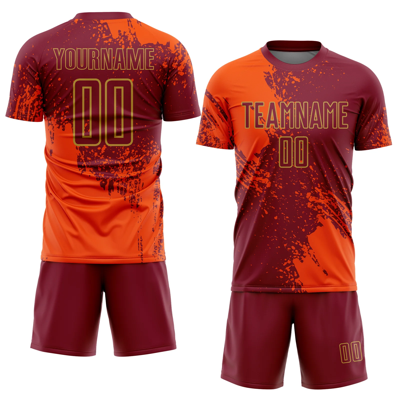 Custom Crimson Orange-Old Gold Abstract Brush Stroke Sports Sublimation Soccer Uniform Jersey - Image 2