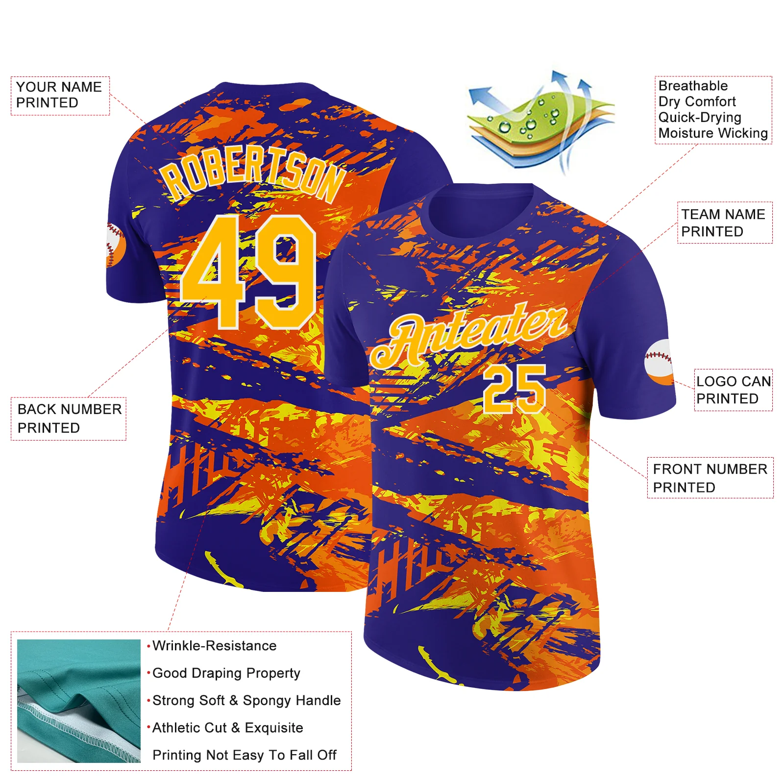 Custom Dark Purple Gold-Orange 3D Esports Performance T-Shirt - Image 2