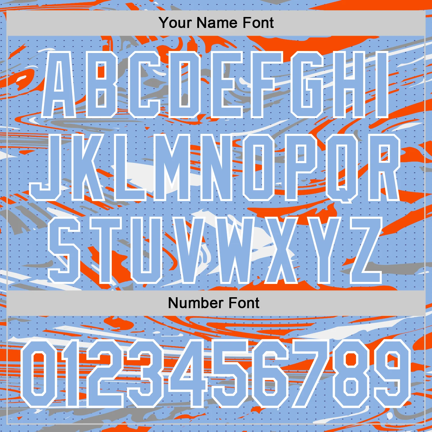 Custom Figure Light Blue Orange-White Fluid Pattern Bomber Full-Snap Varsity Letterman Hoodie Jacket - Image 6