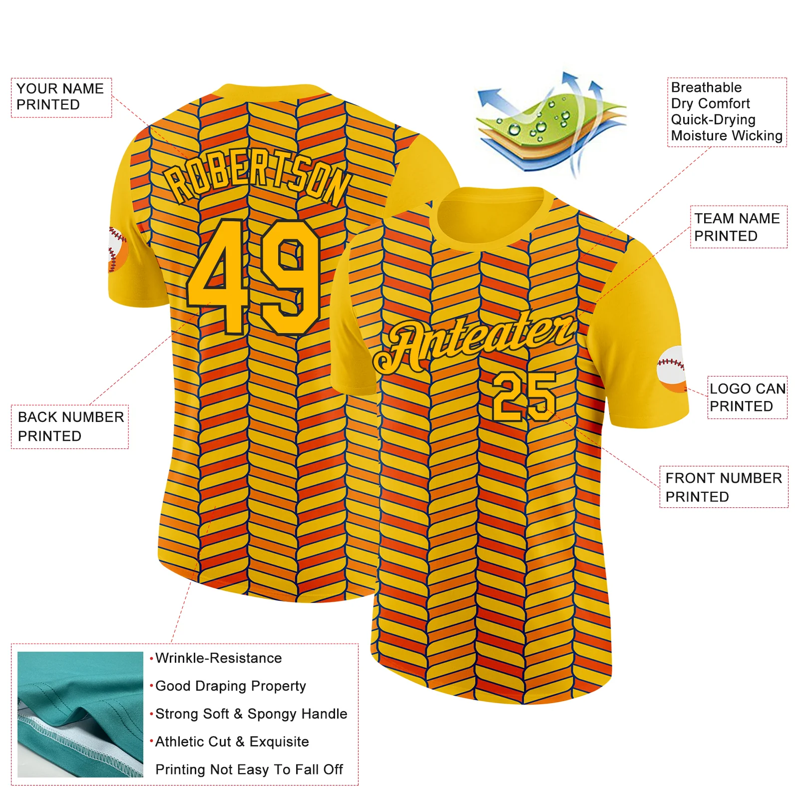 Custom Gold Orange US Navy Blue-Black 3D Esports Performance T-Shirt - Image 2