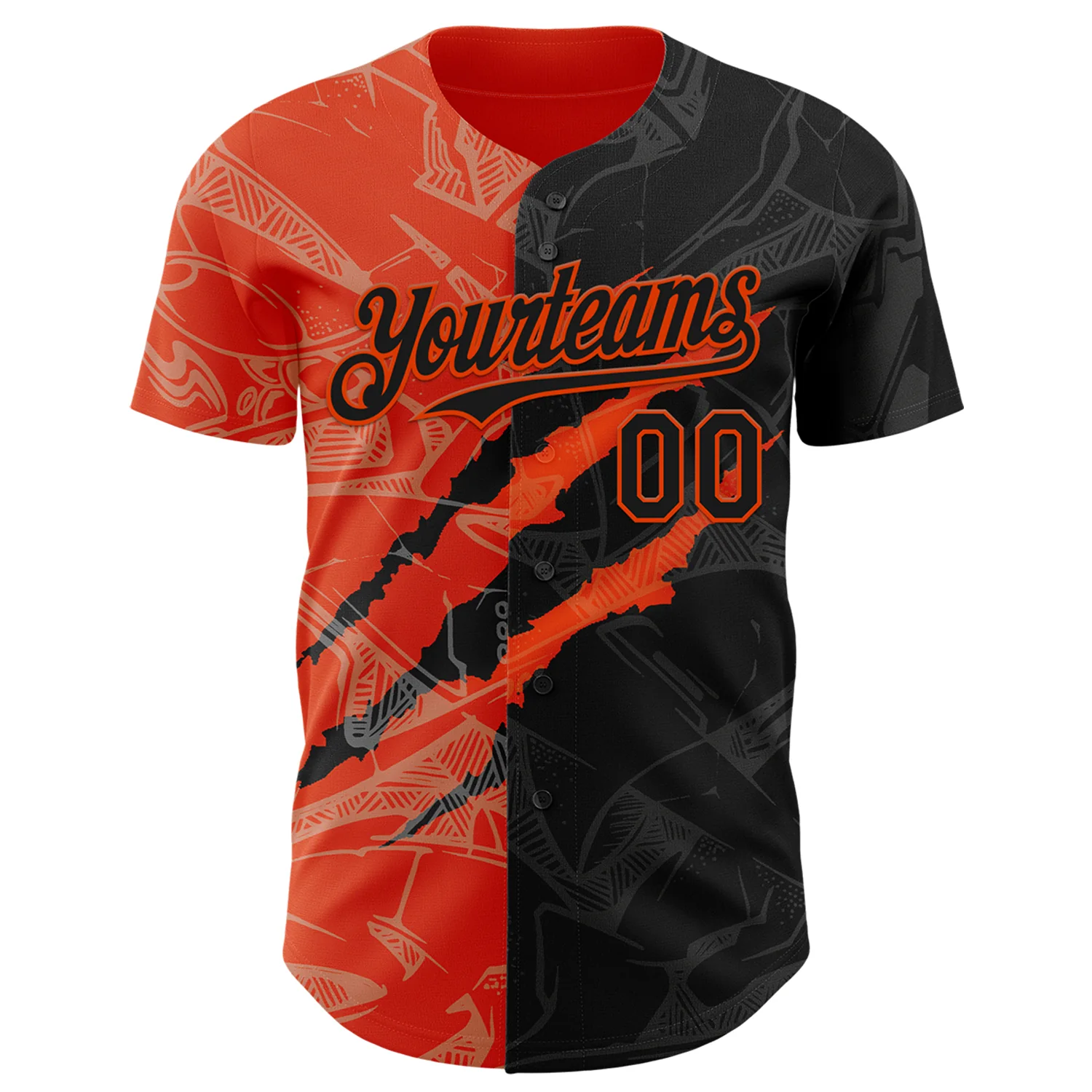 Custom Graffiti Pattern Black-Orange 3D Scratch Authentic Baseball Jersey - Image 2