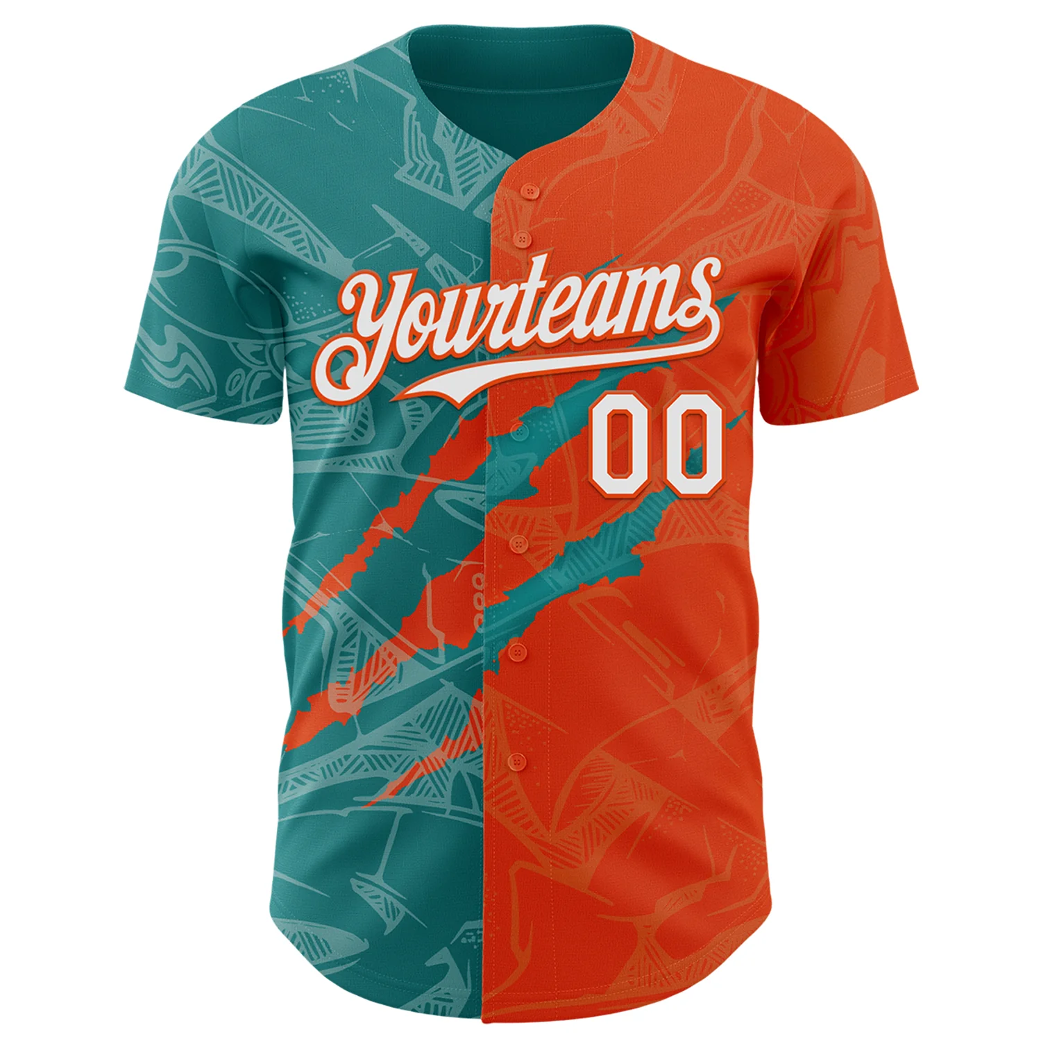 Custom Graffiti Pattern White Orange-Teal 3D Scratch Authentic Baseball Jersey - Image 2