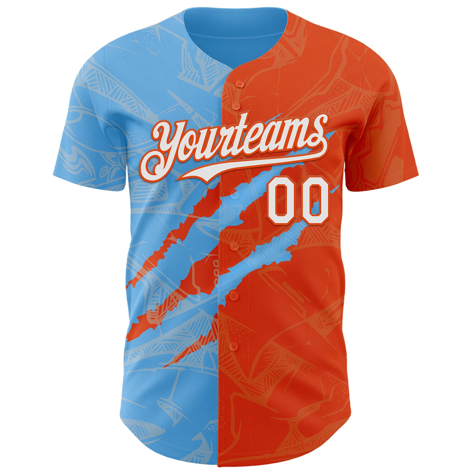 Custom Graffiti Pattern White Orange-Sky Blue 3D Scratch Authentic Baseball Jersey - Image 2