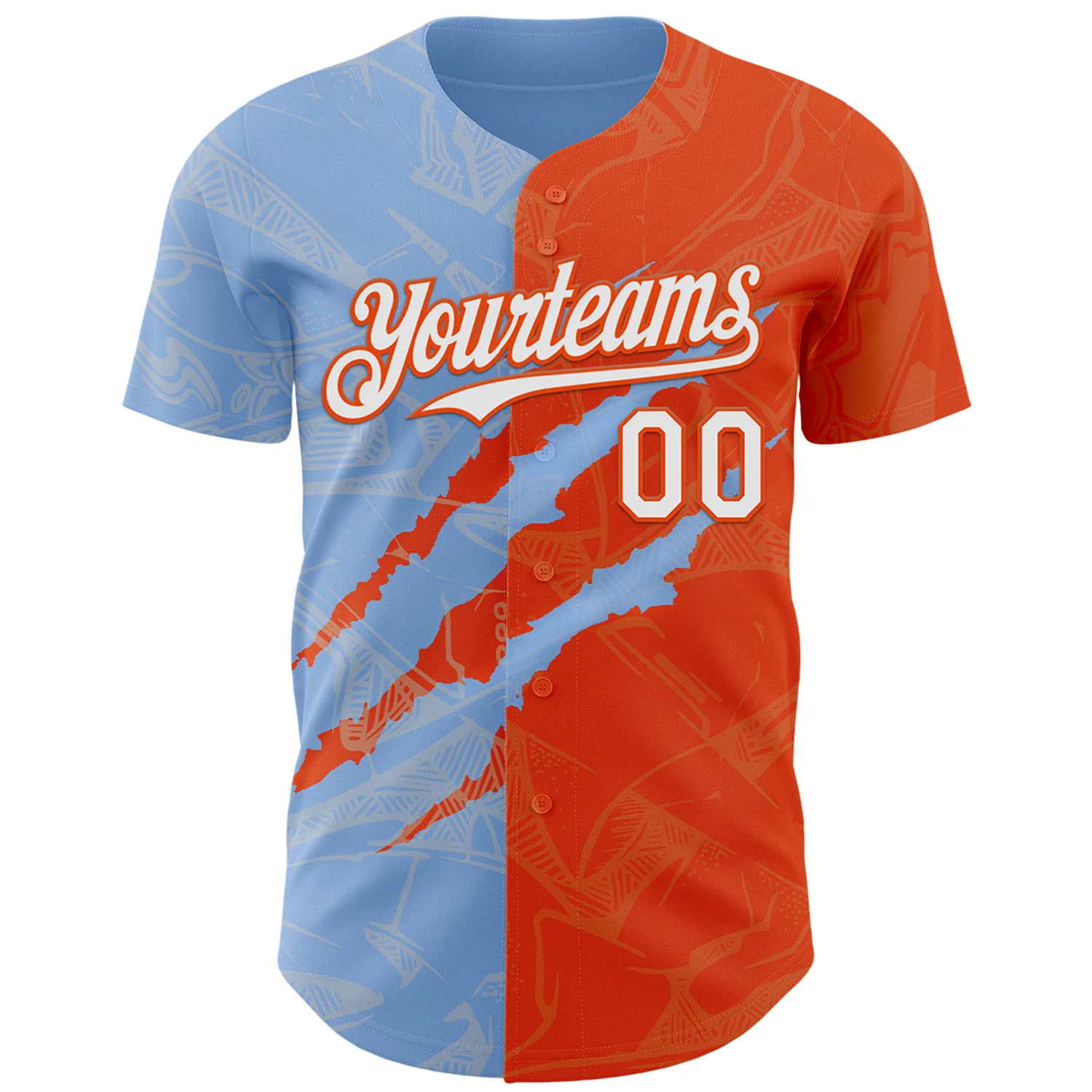 Custom Graffiti Pattern White Orange-Light Blue 3D Scratch Authentic Baseball Jersey - Image 2