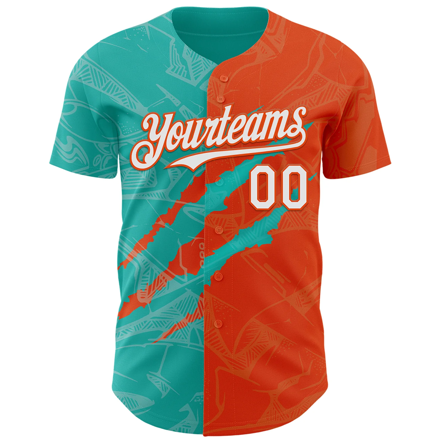 Custom Graffiti Pattern White Orange-Aqua 3D Scratch Authentic Baseball Jersey - Image 2