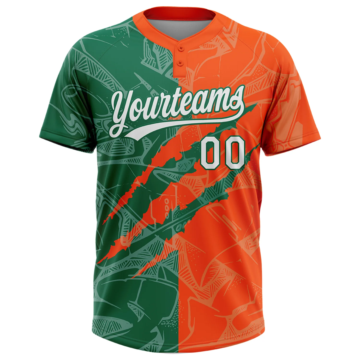 Custom Graffiti Pattern White Orange-Kelly Green 3D Scratch Two-Button Unisex Softball Jersey - Image 2