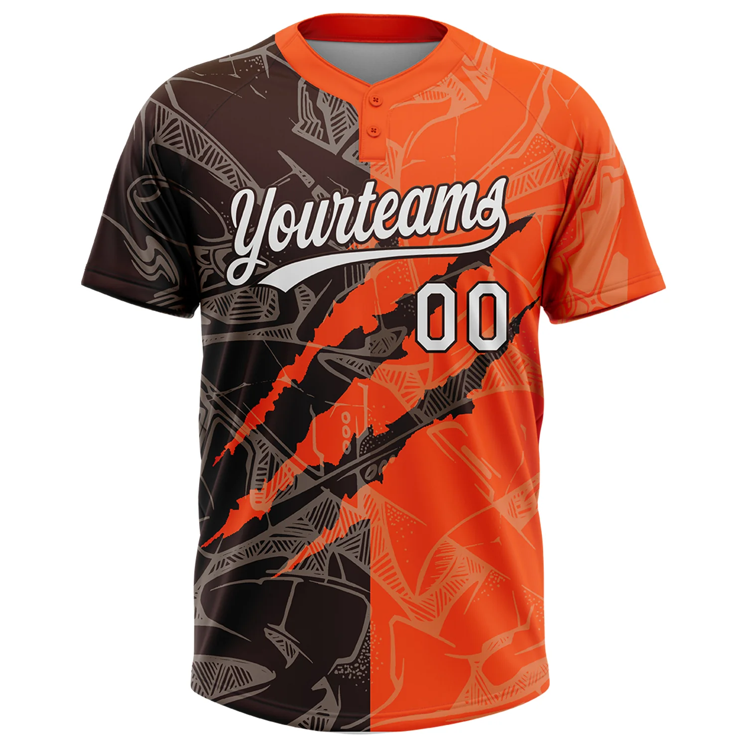 Custom Graffiti Pattern White Orange-Brown 3D Scratch Two-Button Unisex Softball Jersey - Image 2