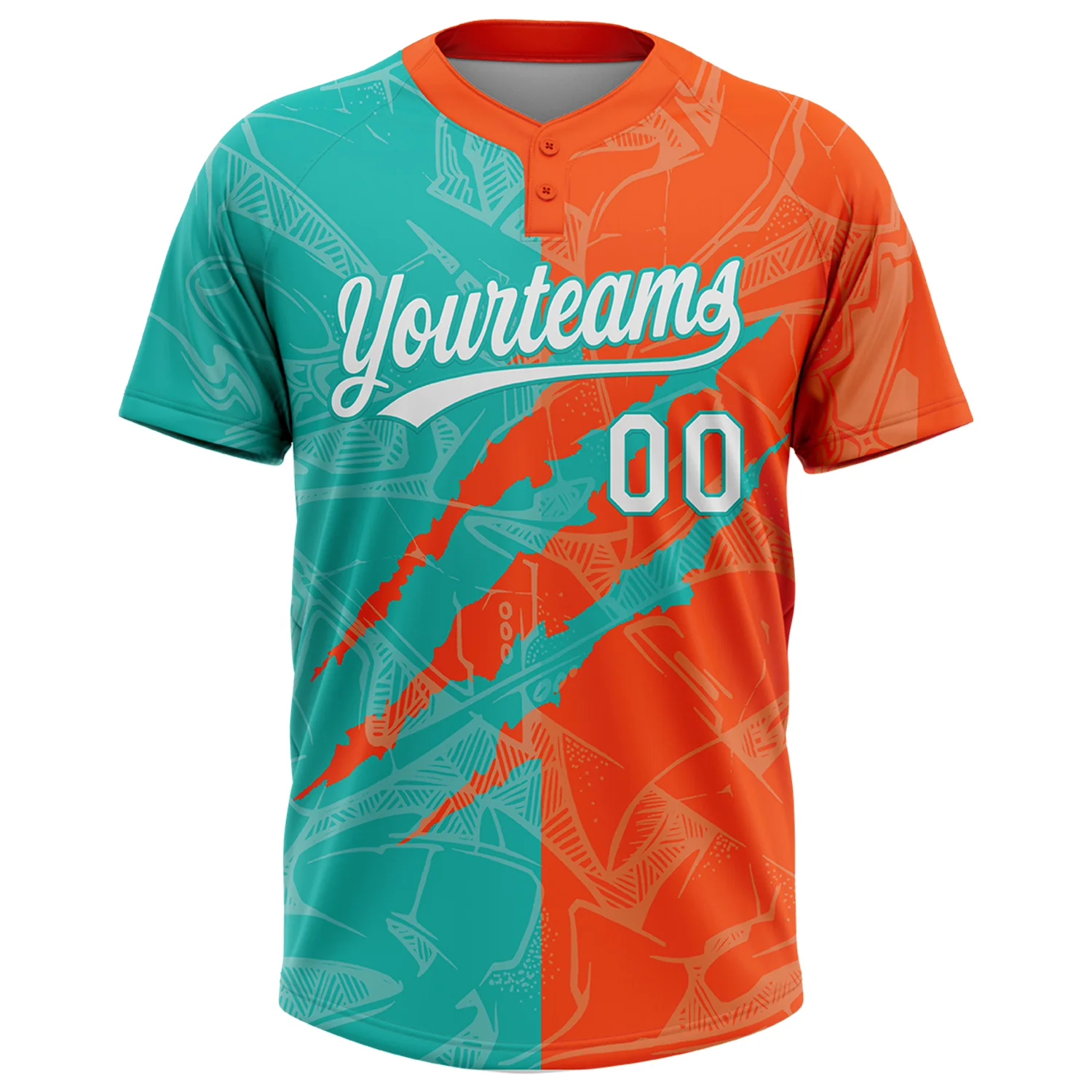 Custom Graffiti Pattern White Orange-Aqua 3D Scratch Two-Button Unisex Softball Jersey - Image 2