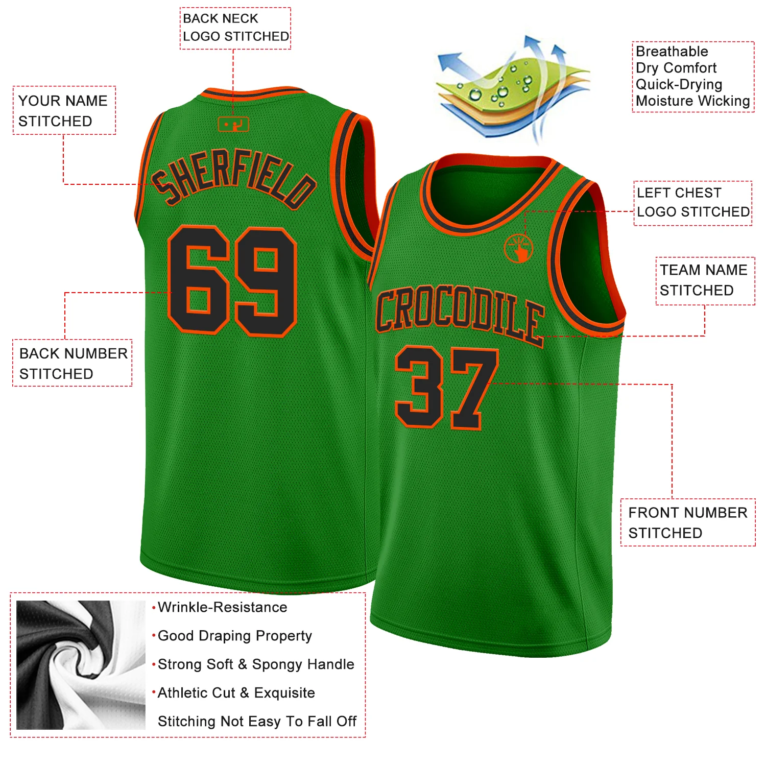 Custom Grass Green Black-Orange Authentic Basketball Jersey - Image 2