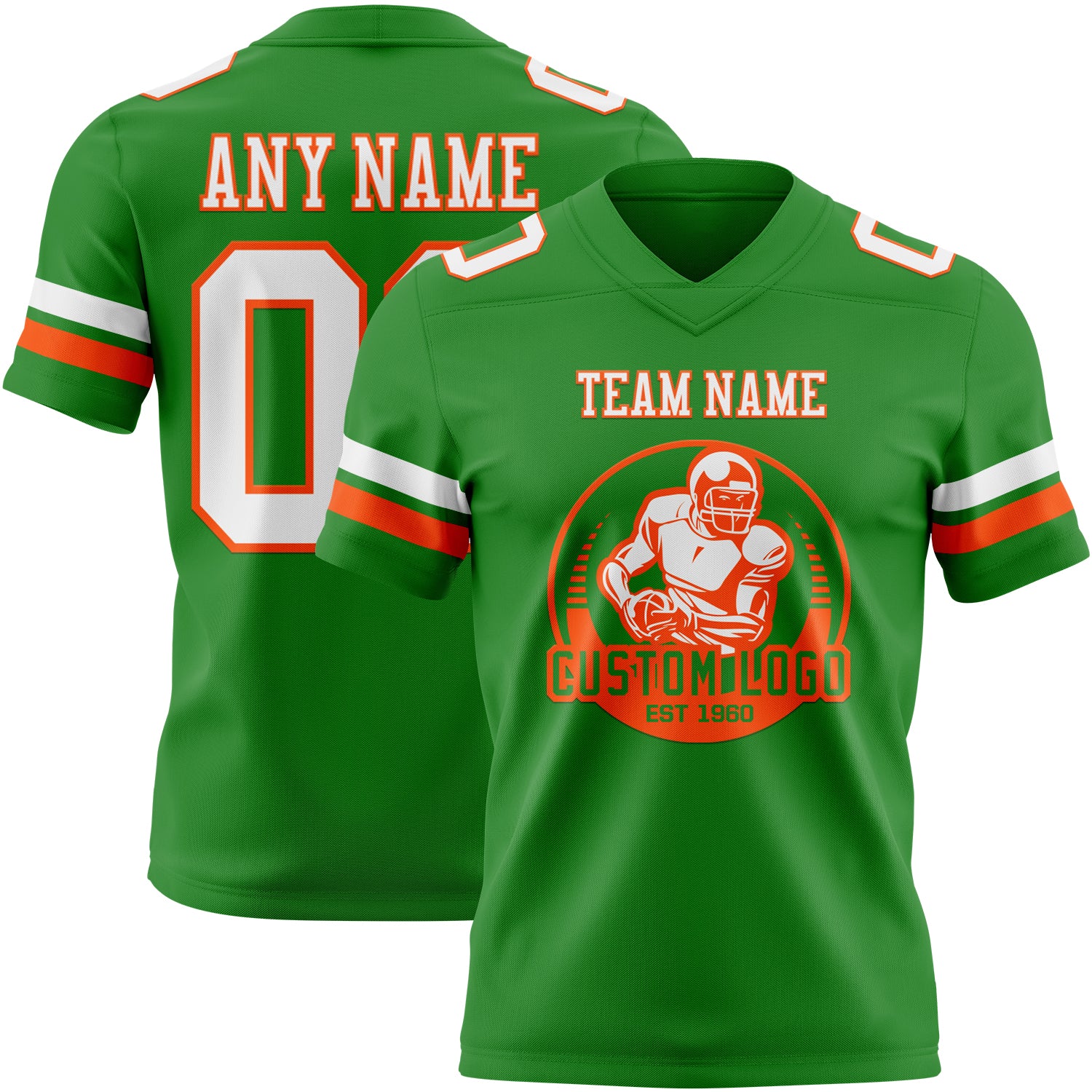 Custom Grass Green White-Orange Authentic Football Jersey - Image 2