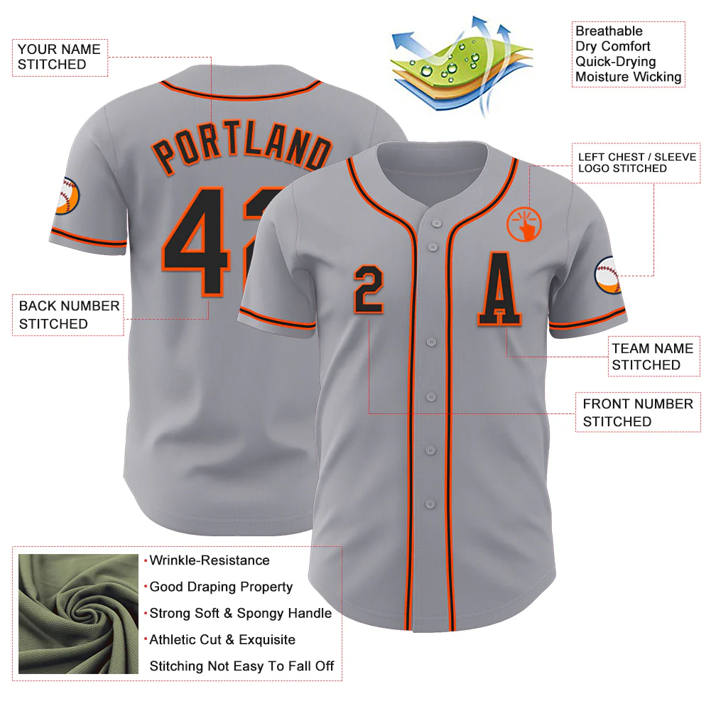 Custom Gray Black-Orange Authentic Baseball Jersey - Image 2