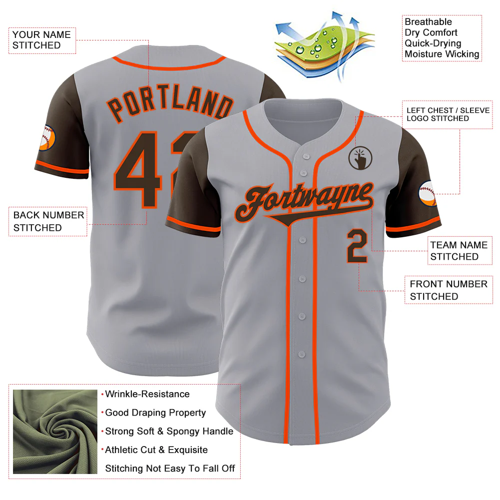 Custom Gray Brown-Orange Authentic Two Tone Baseball Jersey - Image 3