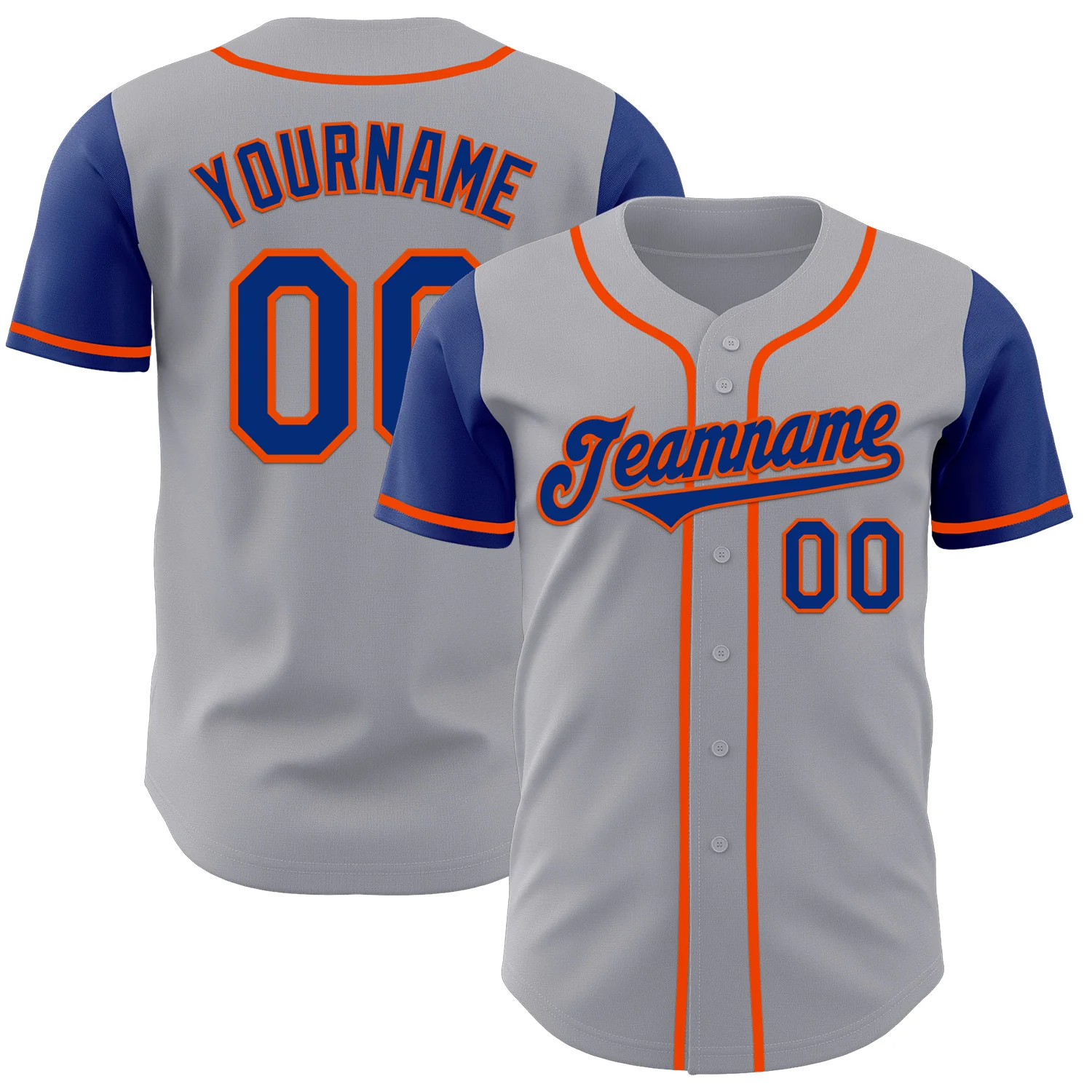 Custom Gray Royal-Orange Authentic Two Tone Baseball Jersey