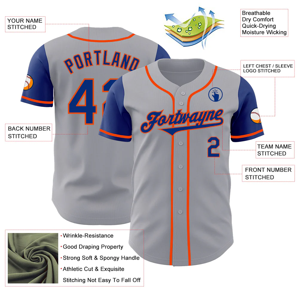 Custom Gray Royal-Orange Authentic Two Tone Baseball Jersey - Image 3