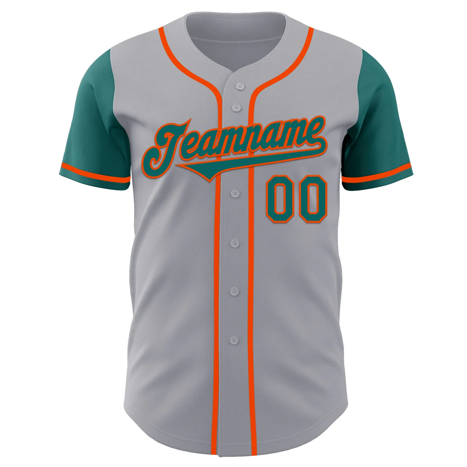 Custom Gray Teal-Orange Authentic Two Tone Baseball Jersey - Image 2