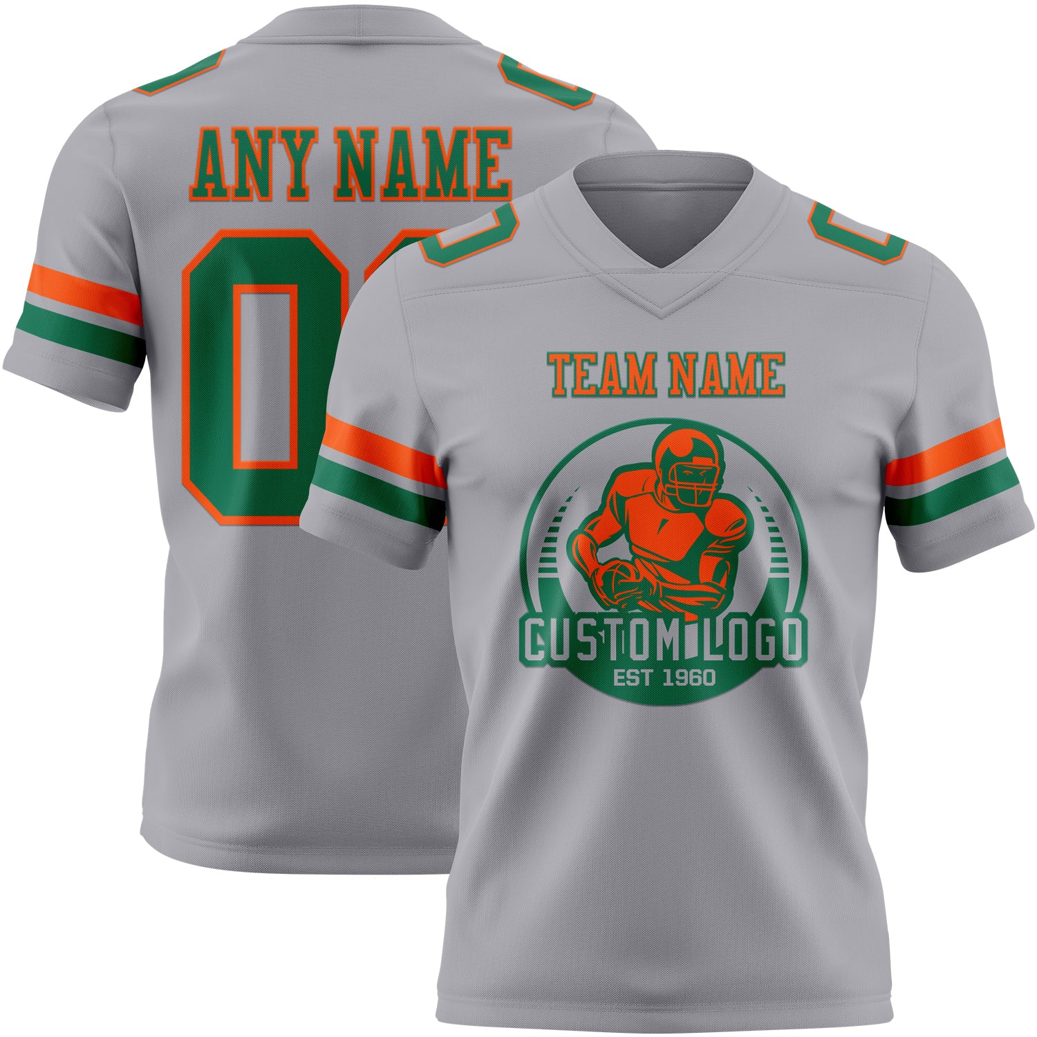 Custom Gray Kelly Green-Orange Authentic Football Jersey - Image 2