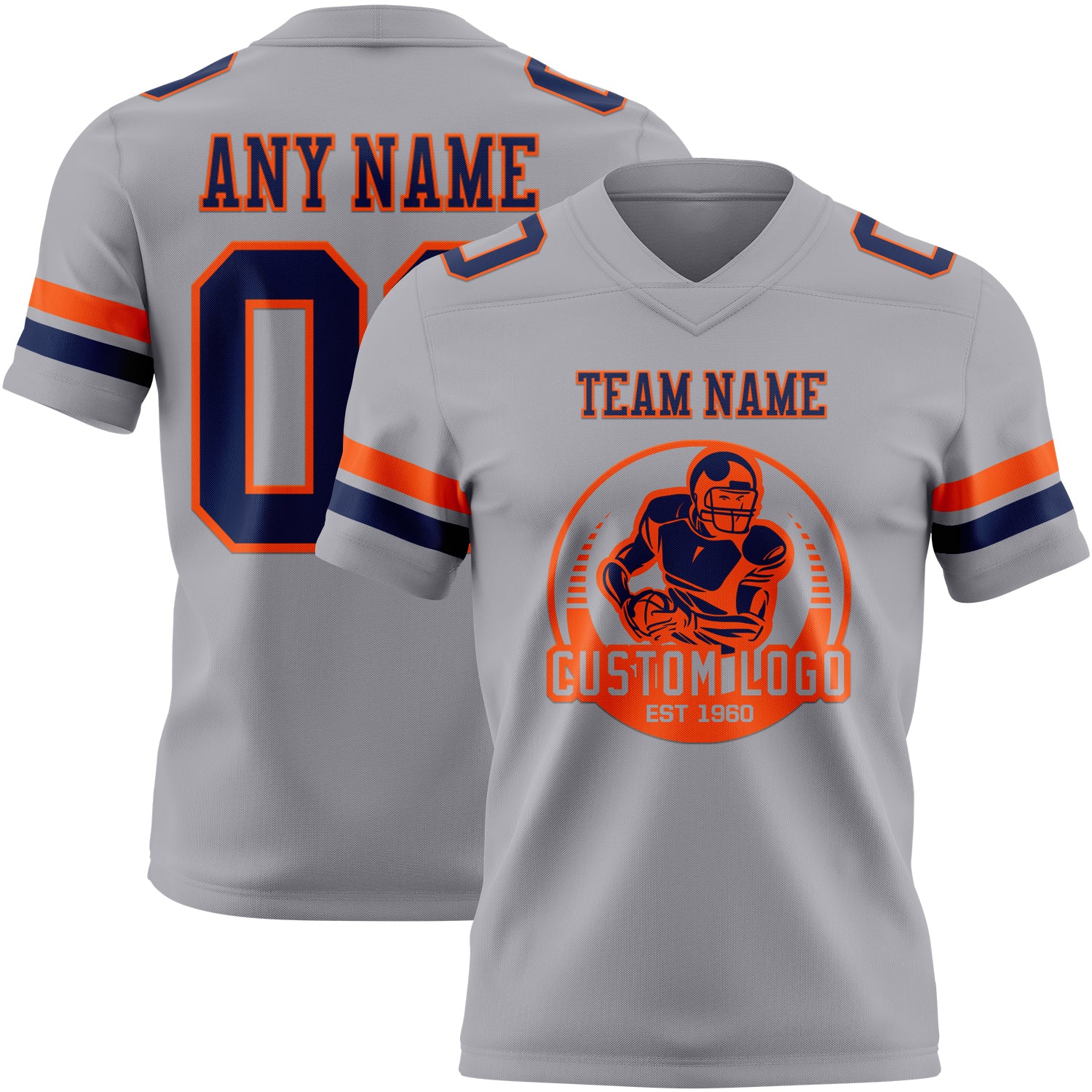 Custom Gray Navy-Orange Authentic Football Jersey - Image 2