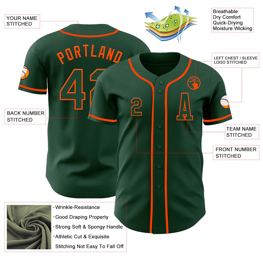 Custom Green Orange Authentic Baseball Jersey - Image 2