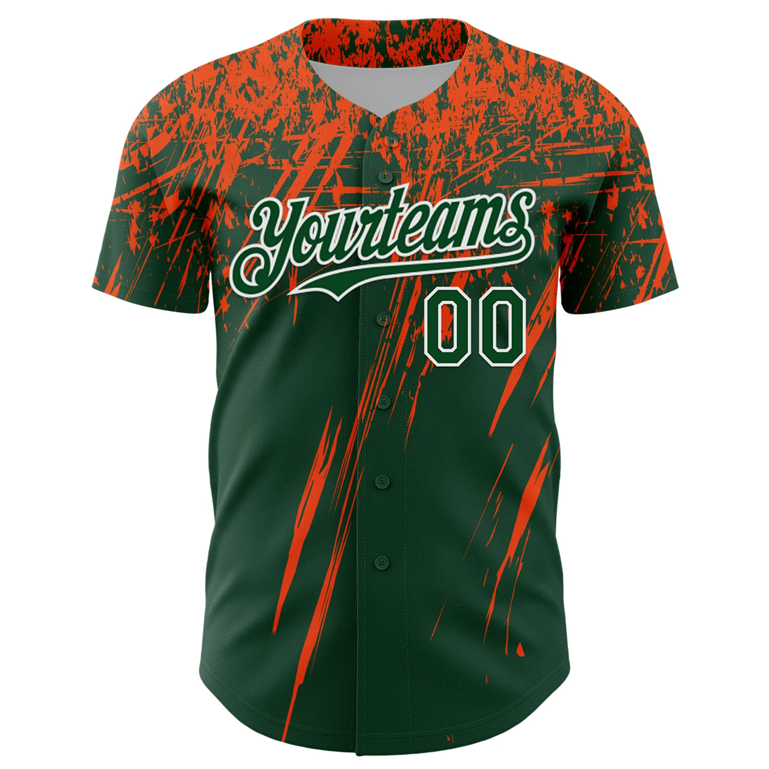 Custom Green Orange-White Distressed Scratch Brush Stroke Authentic Baseball Jersey - Image 2