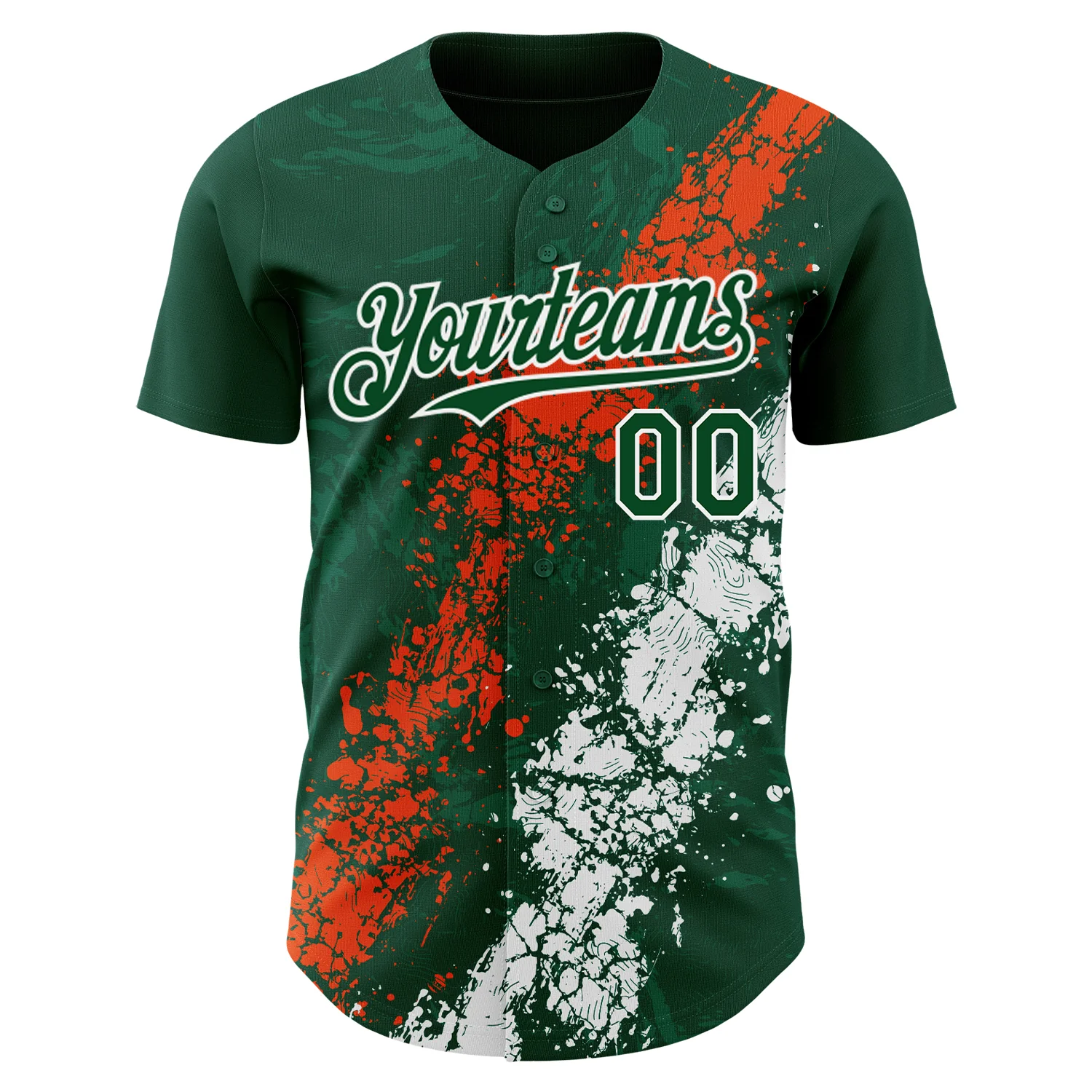 Custom Green Orange-White Splash Authentic Baseball Jersey - Image 2