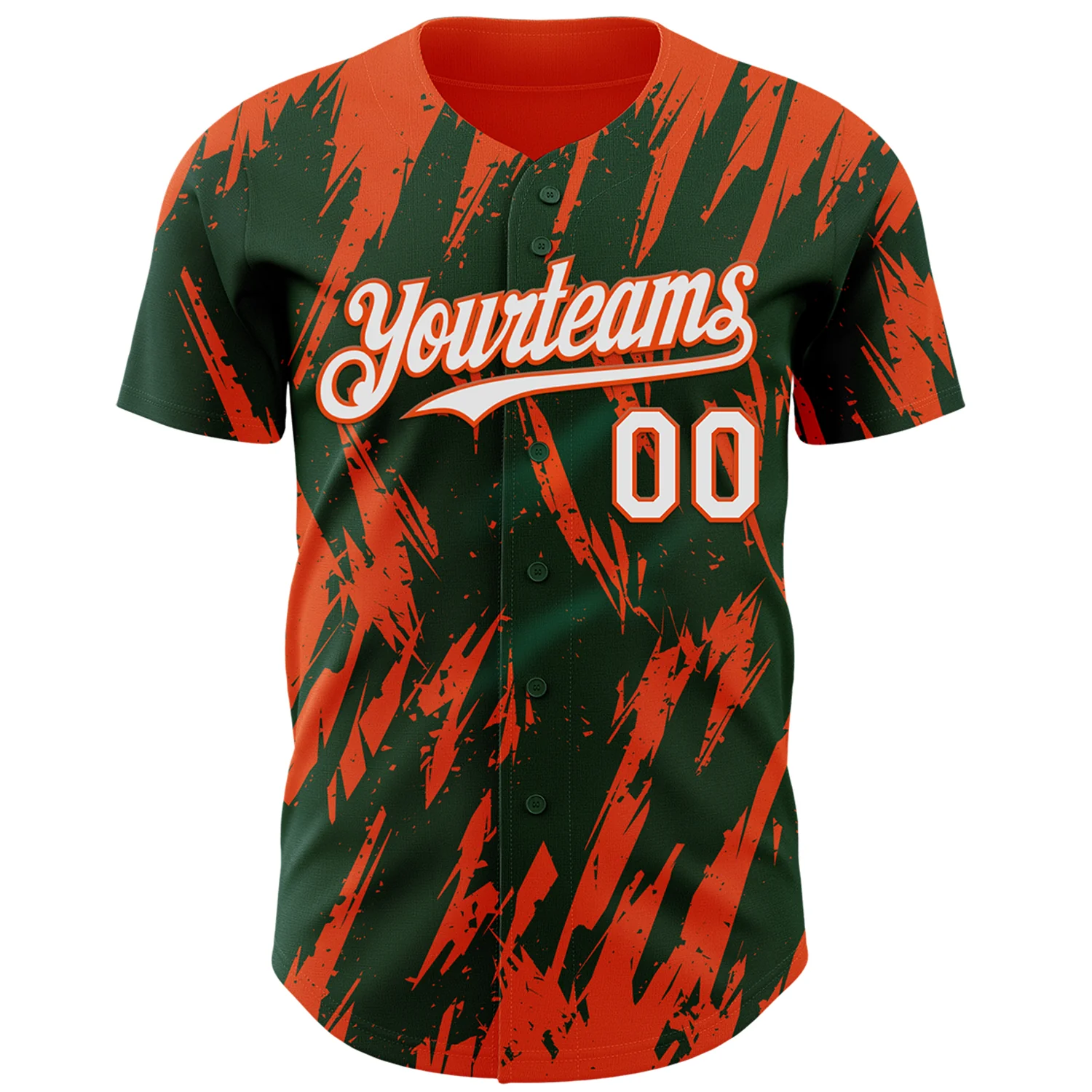 Custom Green White-Orange Splatter Torn Sharp Brush Stroke Authentic Baseball Jersey - Image 2