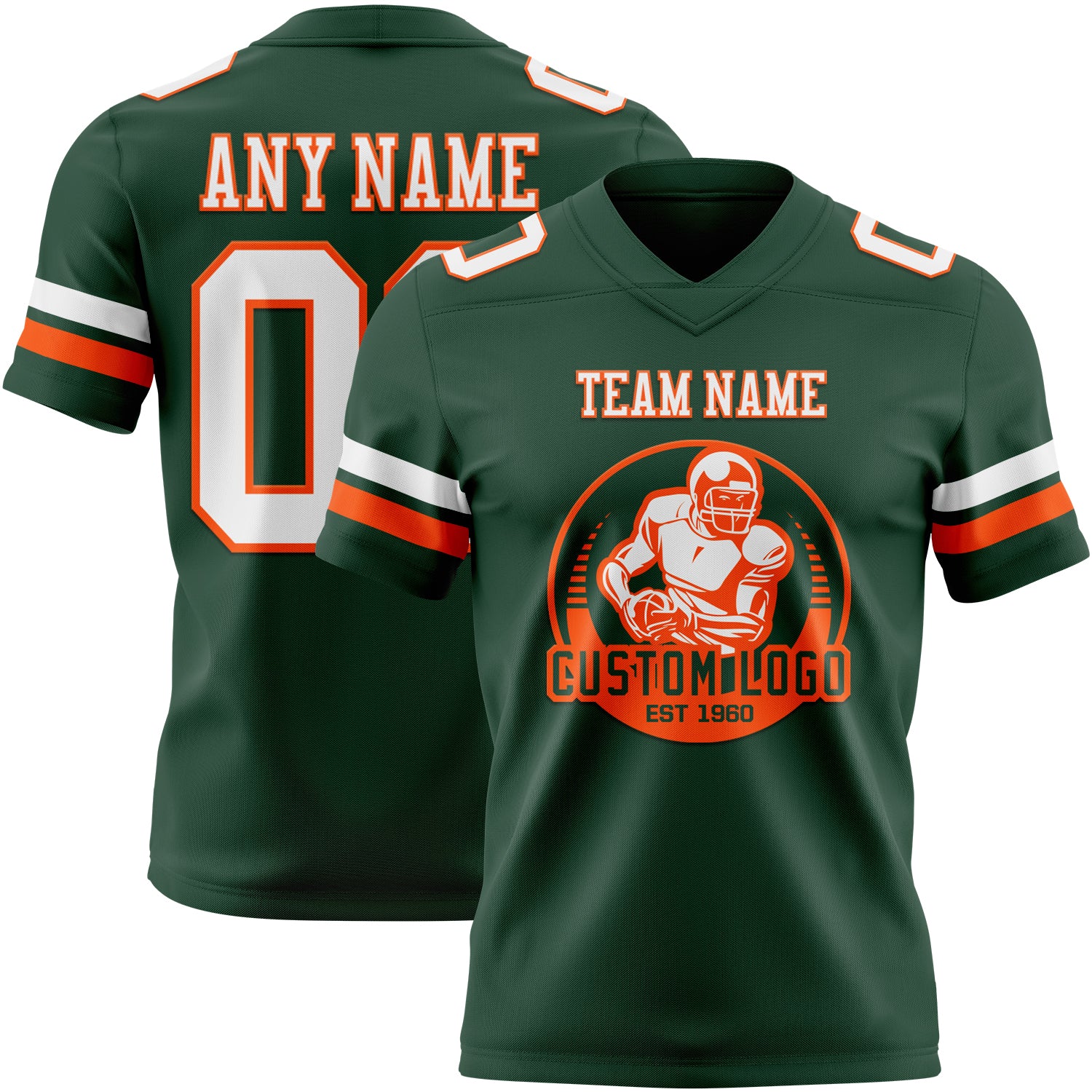 Custom Green White-Orange Authentic Football Jersey - Image 2