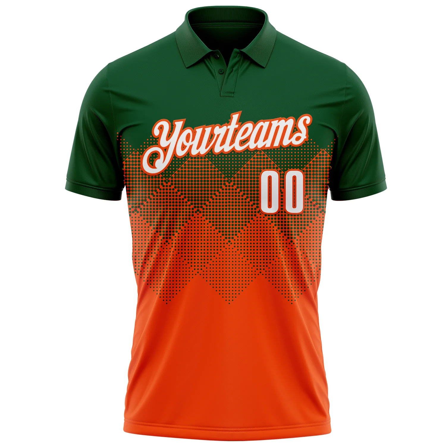 Custom Green White-Orange 3D Gradient Square Shape Performance Polo Shirt - Image 2