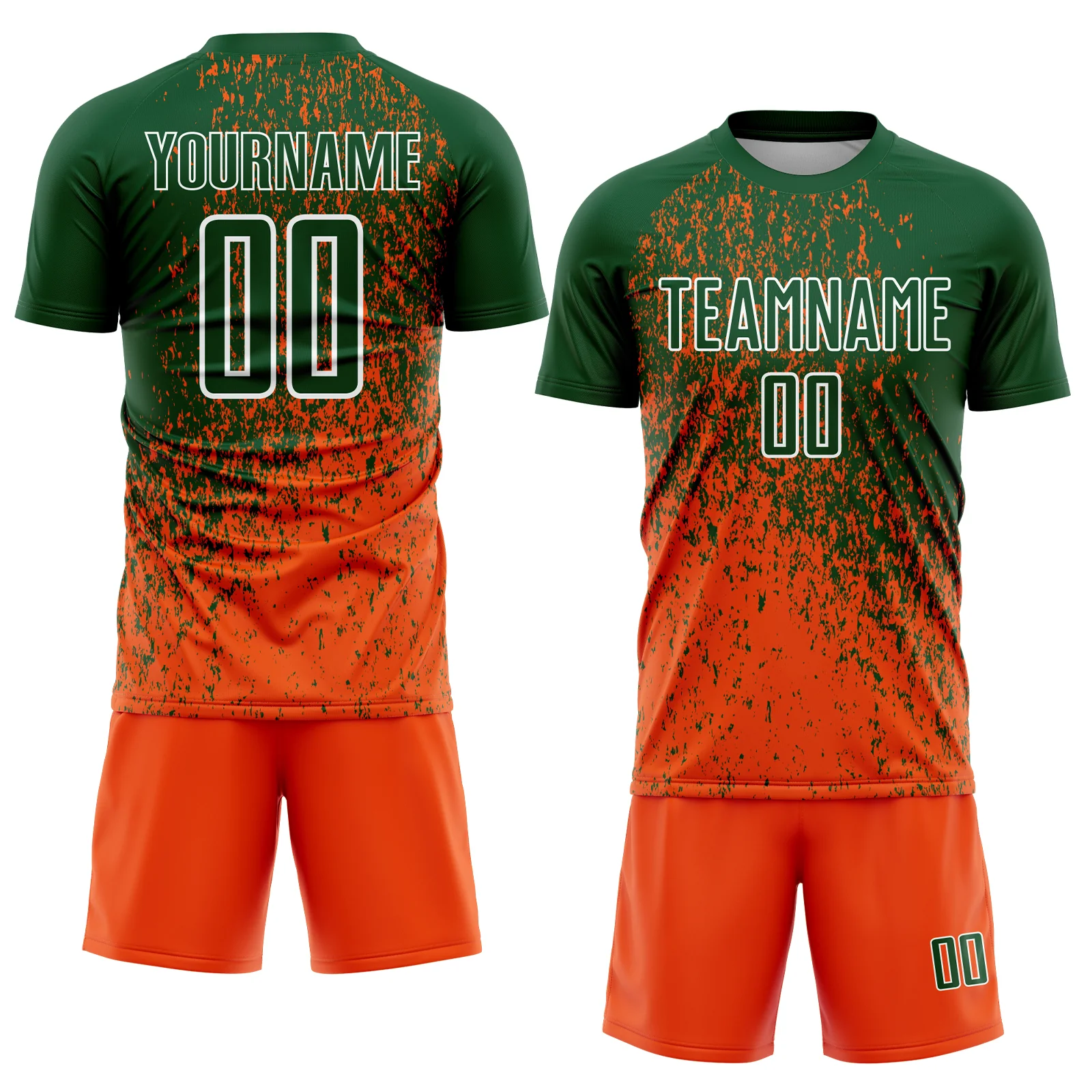 Custom Green Orange-White Abstract Fragment Art Sublimation Soccer Uniform Jersey - Image 2
